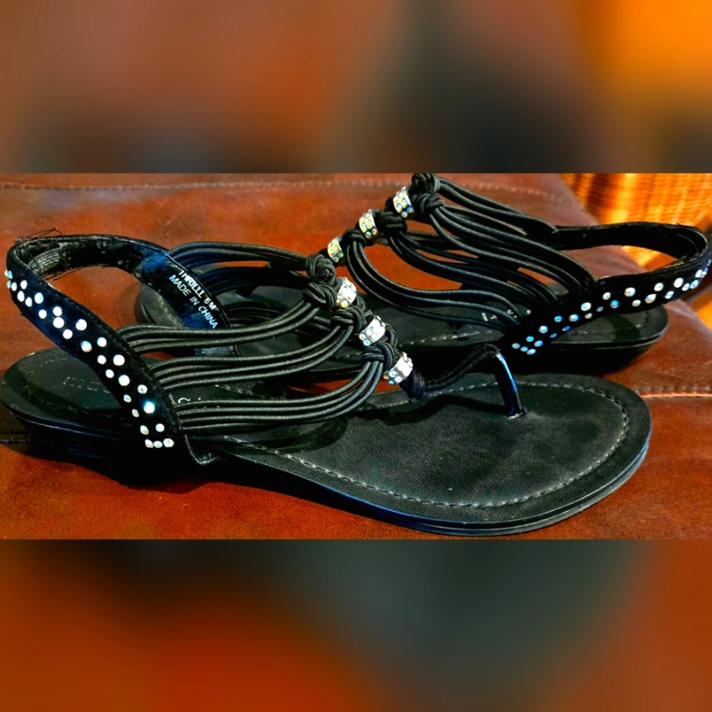 Madden Girl Black Sandals with Rhinestone Details